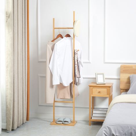 Appendiabiti moderno in bambù HOMCOM con ganci e barre per ingresso, corridoio e camera da letto, 36x24x168 cm, colore naturale. (1/5)