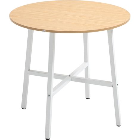 Table de salle à manger ronde moderne pour 4 personnes, pieds en acier, idéale pour les salon, Ø80 x 76 cm, coloris naturel et blanc. (1/5)