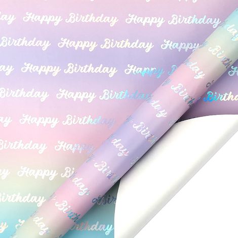 Papier D'emballage Cadeau - Papier Aluminium Revêtu - 3 M x 60 CM - 80 Gsm - Iridescent Rose Violet À Points Et Étoiles - 1 Pièce (1/4)