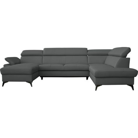 Canapé d'angle convertible en cuir italien de luxe 7/8 places WARINI avec coffre, gris foncé, angle droit (1/5)