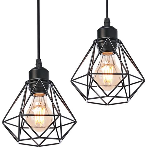 Lot de 2 Suspension Luminaire Industrielle Métal Lustre Plafonnier Style Cage Ø16cm Géométrique E27 Mini Lampe Suspension Vintage pour Cuisine Chambre Couloir, Noir - Noir BLOW (1/5)