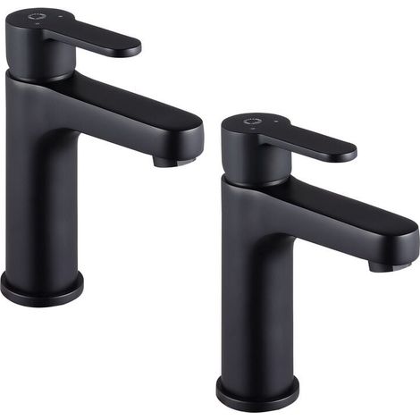 2 PCS Robinet Mitigeur Lavabo Elegant,Mitigeur Salle Bain L'eau Froid et Chaud,Robinet Lavabo Salle de Bain Noir 112MM LENIS-B - Noir (1/5)