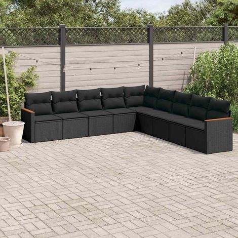 vidaXL Salon de jardin 9 pcs avec coussins noir résine tressée (1/3)