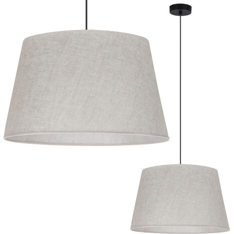 LAMPADA A SOSPENSIONE, CONO IN LINO, NERO, 1 PIATTO, PARALUME BEIGE CHIARO, L01 44CM (1/5)