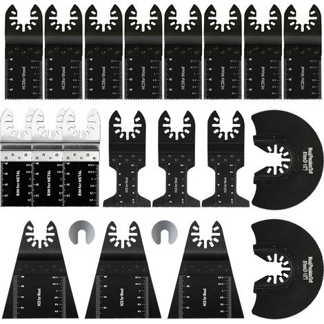 Lot de 22 Lame de Scie Oscillante, Lames Oscillantes en bois et métal pour Plastique, Bois, Métal, Fein Multimaster, Milwaukee, Black&Decker, Ryobi, Rockwell (1/5)