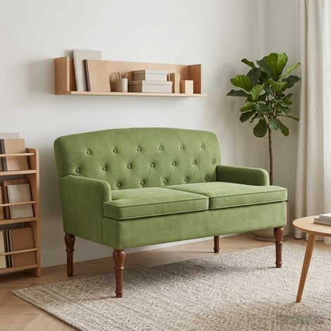 vidaXL Loveseat con bottoni imbottiti Verde chiaro 111 x 65 x 79 cm (1/5)