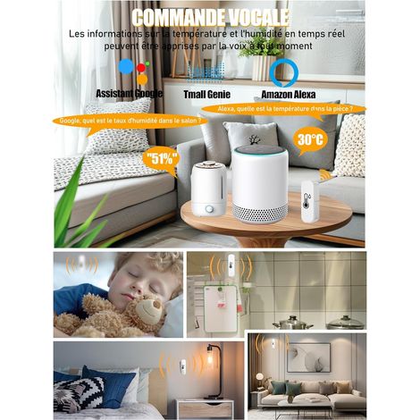 Thermomètre hygromètre WiFi, compatible Smart Life/Tuya/Google/Alexa, 4 pièces. (1/4)