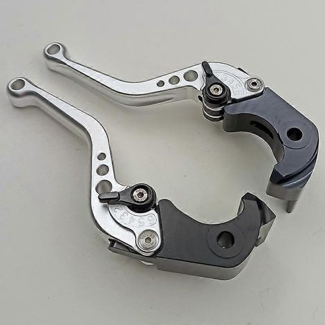Poignée de frein, d'embrayage hydraulique et de klaxon pour guidon de moto Kawasaki ZX1400 ZX14R ZZR1400 (poignée courte argentée) (1/5)
