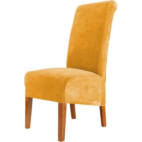 Ensemble de housses de chaise de salle à manger en velours extensible doré 4 pièces, 48 cm (P) x 48 cm (L) x 103 cm (H), polyester, extensible, lavable et amovible (1/5)