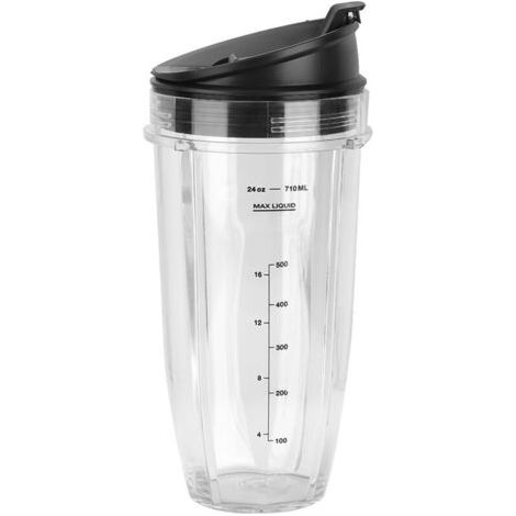 Kit de Mixage à Couvercle de Tasse pour un Mélangeur 900W 1000W avec une Grande capacité de Scellage Confortable et D'échange pour Nutri Bowl avec Boost Auto-IQ, ABS + PC, Transparent-24oz (1/4)