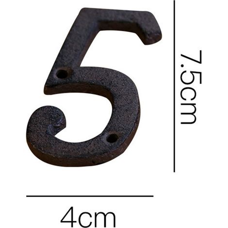 House Number - Cast Iron - 7.5 x 4 x 0.5 cm - Rustic Garden Address Sign - Single Digit - Number 5 (1/3)