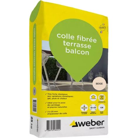 Weber Saint-Gobain Colle fibrée pour terrasses et balcons beige 25 kg pour carrelages et pierres naturelles