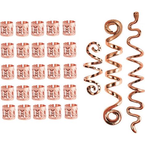 28 pièces de perles pour cheveux, spirales, perles pour dreadlocks, anneaux pour tresses, pinces, manchettes en métal, bijoux de cheveux, accessoires pour cheveux, pinces à cheveux serpent (1/5)