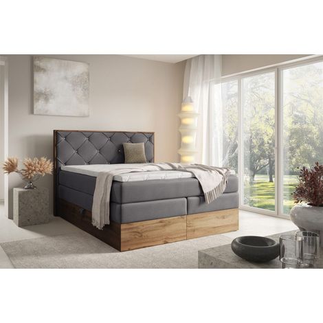 Boxspringbett Schlafzimmerbett NAVEL 140x200cm in Stoff Rouge Dunkelgrau (1/5)