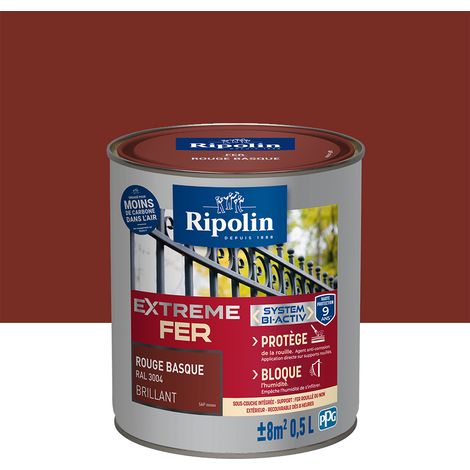 Peinture pour Fer Extérieur - Brillant - 0,5L - Rouge Basque RAL 3004 - Ripolin (1/5)
