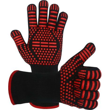 Gants de barbecue Gants de gril résistants à la chaleur à 800 ° C Maniques de gril de barbecue ignifuges Mitaines de four antidérapantes en silicone pour barbecue, cuisson, cuisson, grillades, soudage (1/5)