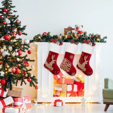 Ensemble de 3 décorations de Noël d'intérieur : chaussettes du Père Noël, bottes du Père Noël pour remplir les chaussettes de Noël, décoration de sapin de Noël. (1/5)