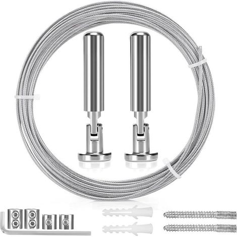 5m Tringle à Rideaux Kit, Câble en Acier pour Rideau, Fil de Suspension en Acier Inoxydable pour Accrocher Photos, Rideaux de Douche, Corde à Rideau, (1/5)