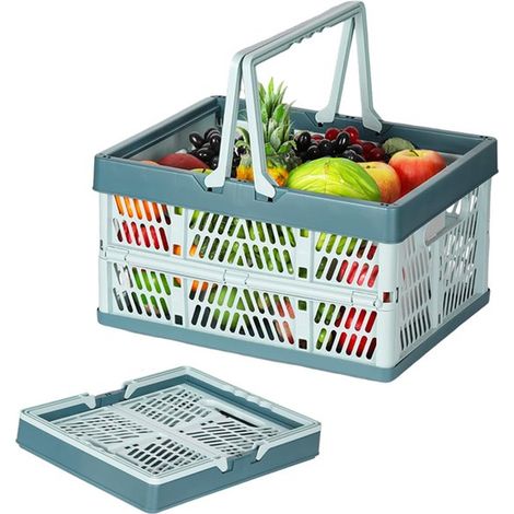 Caisses de rangement pliables - Paniers empilables - Panier de rangement en plastique avec poignées - Idéal pour l'organisation à la maison, à l'école et au magasin - Bleu - 30 x 20 x 16 cm (1/5)