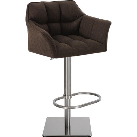 Sgabello da bar regolabile x1 in tessuto marrone con seduta avvolgente imbottita e base quadrata in acciaio inox 100006546