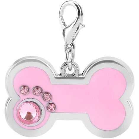 Pink Alloy Pet ID Tag, Bone Shape Pendant for Dog or Cat, Pet Name. (1/5)