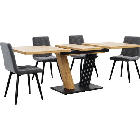 Tavolo da pranzo allungabile 120/160 x 80 x 76 cm effetto legno, gambe metalliche ad ala (1/5)