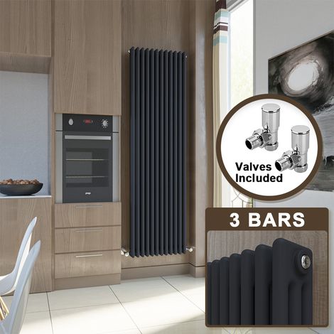 ELEGANT Cast Iron Style Radiator Vertical Radiator 1800 Triple Column Rads Anthracite Radiator 1800 x 560 mm with Valves (1/5)