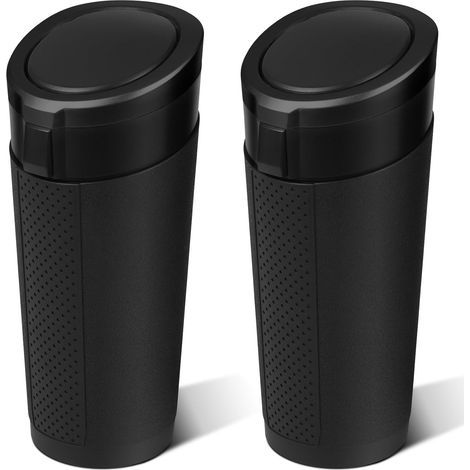 Lot de 2 mini poubelles de voiture avec couvercle – Pour porte-gobelets, noires, petites et étanches – Organiseur et rangement automobile pour siège arrière, SUV et camion (1/5)