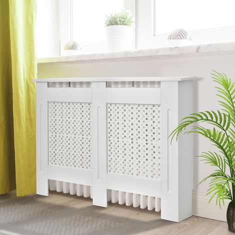 Cache-radiateur moderne en MDF pour la maison et le bureau. 111,5 x 82 x 19 cm. Blanc.