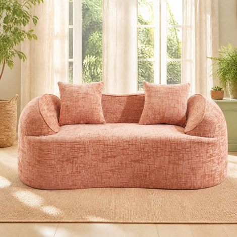 Divano curvo 2 posti rosa con braccioli, schiuma ad alta densità, pronto all'uso, OKWISH (1/5)