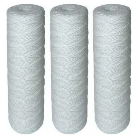 Lot de 3 cartouches filtrantes bobinées 10 pouces –Filtration sédiments jusqu'à 25 microns –Durée de vie 1 an –Compatible filtres à eau