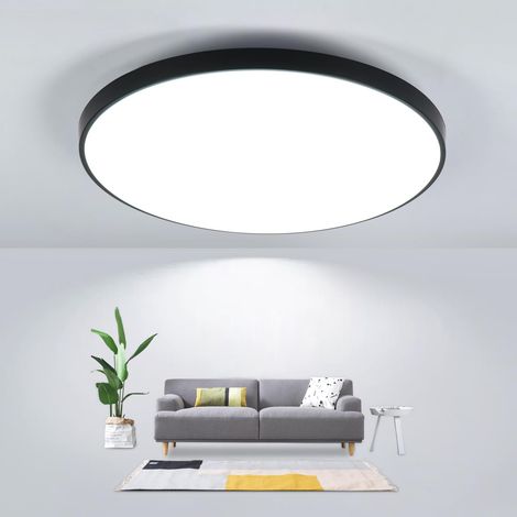 LED Plafonnier Rond 27 cm, IP44 Étanche, 24W 6500K Blanc Froid, Noir, CRI 80, Plafonnier LED Plat pour Salle de Bain, Cuisine, Balcon, Couloir, Chambre (1/5)