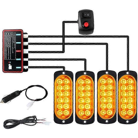Feux stroboscopiques à LED orange clignotants pour voiture (48 LED), 12 V, gyrophare de signalisation. (1/5)