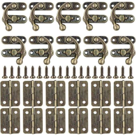 10 ganci per porte in stile vintage (sinistro/destro) + 12 piccole cerniere con viti, perfette per decorare scatole di legno.