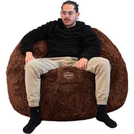 Pouf Géant Fourrure - 120 cm - Banabag Chocolat Bananair