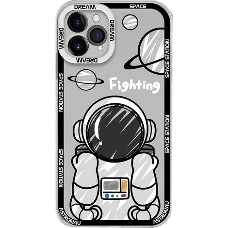 Coque transparente mignonne pour iPhone 14 Pro Max, design astronaute et planète spatiale de dessin animé cool, contour élégant en TPU souple (Noir rêve, iPhone 14 Pro Max) (1/5)