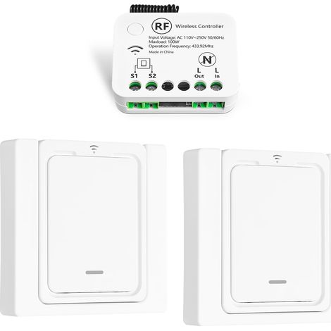 Kit Interrupteurs Sans Fil, Compatible Avec Les Interrupteurs Muraux AC220V fil monophasé Portée De Commande Sans Fil Jusqu'à 50M Pour 100W L'éclairage Intérieur (Pas besoin de ligne zéro) (1/5)