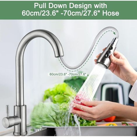 Mitigeur Cuisine CECIPA Avec Douchette 3 Modes – Acier Brossé, Bras Cygne Haut
