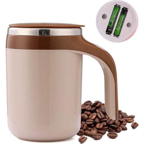 Tasse a Cafe, Mug Isotherme, 380ml Mélangeant Automatiquement Double Couche Gobelet Isotherme avec Manche Couvercle, Anti-brûlure Acier Inoxydable Mug pour Maison Lécole Bureau (Marron) (1/5)
