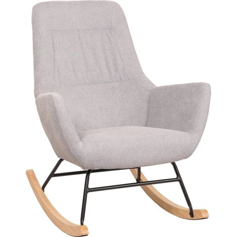 Fauteuil à bascule HWC-N13, Fauteuil relax à bascule Fauteuil TV, bois massif métal tissu/textile 320g/m² - gris clair (1/5)