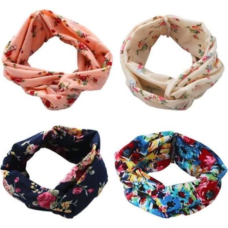 4 Pièces Bandeau Cheveux Femme Boho Bandeaux Vintage Fleur Imprimé Hair Bandeau Cross Noué Élastique Bande de Cheveux Accessoire-Ywey (1/5)