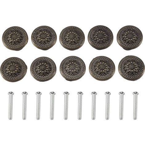 Paquet 10 boutons tiroir fleur bronze antique 25x23mm avec vis (1/5)