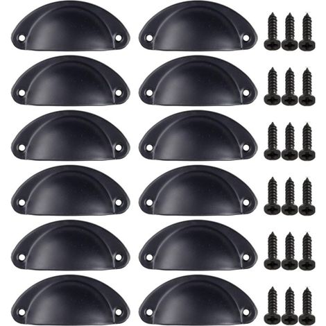 Lot de 12 poignées coquille, demi-lune rétro en fer, accessoires (1/4)