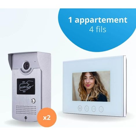 Portier interphone vidéo CARDS 4 Fils pour 2 entrées - 1 appartement - 2 platines - 1 écran blanc 7" - avec mémoire photos - avec lecteur de badge (1/3)