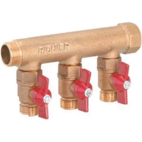 Riquier – Collecteur modulaire sanitaire 3 départs – Entrée M20x27 – Sortie M15x21 – Entraînement efficace pour systèmes de plomberie