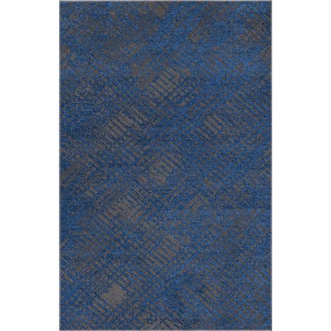 Tapis salon et chambre 115x180 bleu et gris rectangle tissé motif faux uni TEREMINDE (1/5)