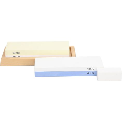 2-in-1 Schleifstein, Set mit 2 Steinen (400/1000 und 3000/8000), Messerschärfset, feine und grobe Körnung, Polierwerkzeug, manueller Schärfer, ideal für Küche und Outdoor-Einsatz. (1/5)
