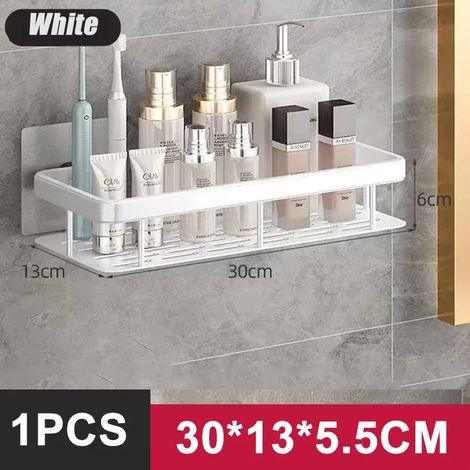 (A-Blanc-1PCS) Étagère de salle de bain/rangement de cuisine en alliage d'aluminium, étagère de douche, accessoires de salle de bain, étagère murale sans perçage (1/5)