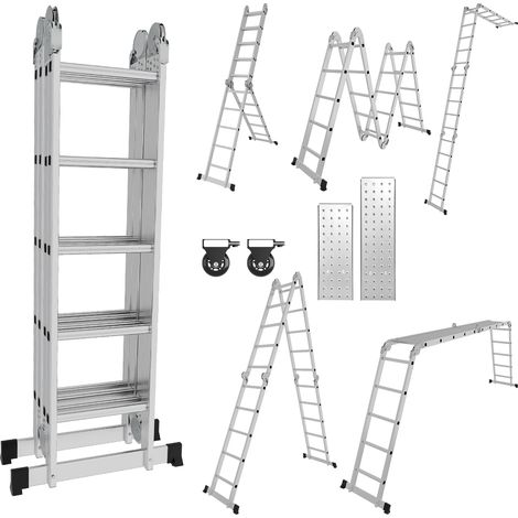 SWANEW Echelle pliante articulée 4x5 marches, echafaudage multifonction, ecarteur de mur, escabeau, 2 plaques plateforme de travail