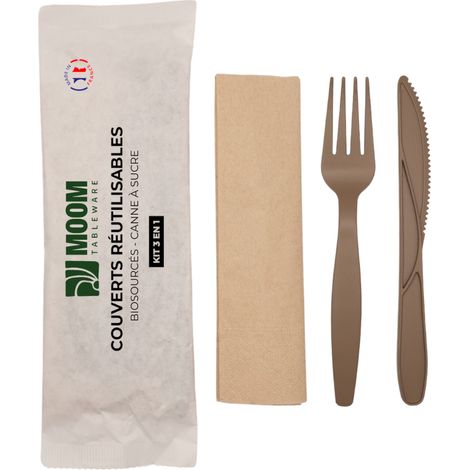 Kit Couverts 3 en 1 Eco-conçu et Réutilisable - Carton de 160 Unités - MOOM Tableware